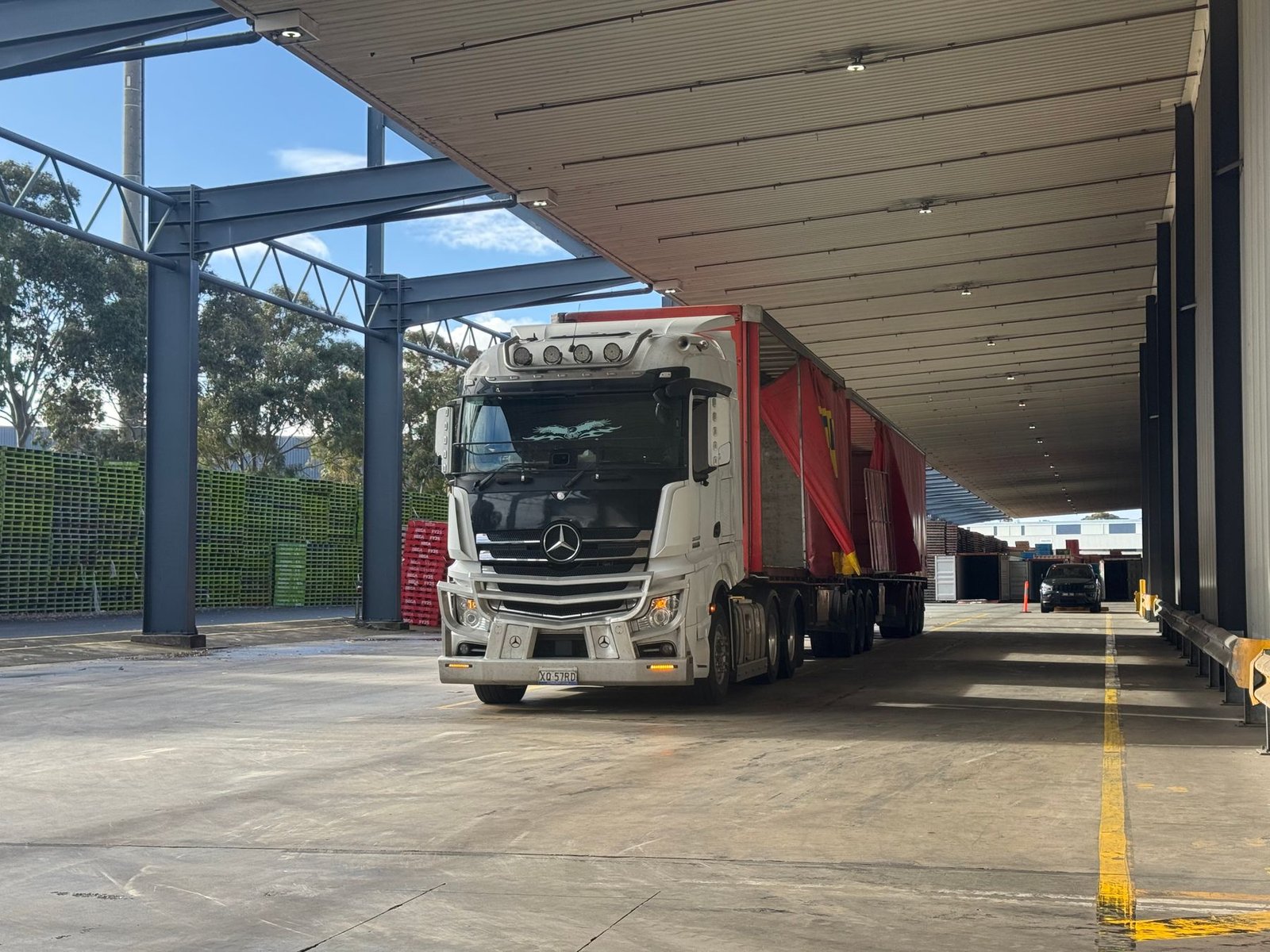 Semi truck moving through a freight checkpoint